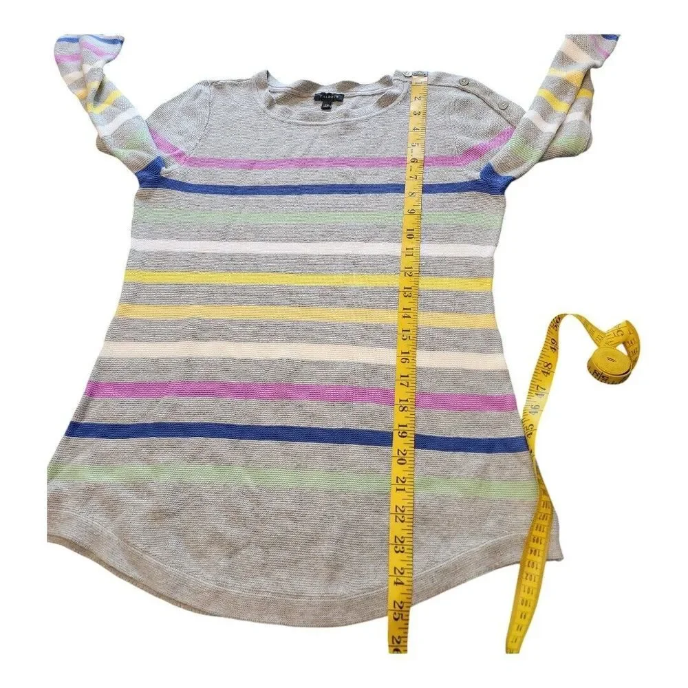 NWOT Talbots Knit Sweater Womens Extra Small Gray Multicolor Stripes Waffle Knit